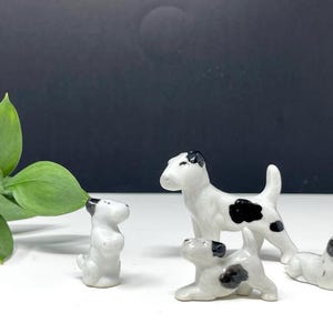 Vintage Dog Figurines – Set of 4 Wire Fox Terriers - Made in Japan | Collectible Porcelain Dogs | Small Spaces Decor | Miniature Dog Figures