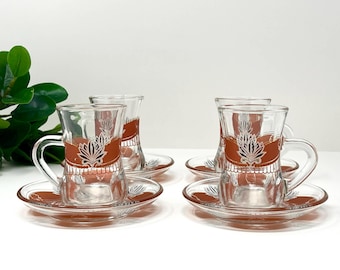 Set of 4 Vintage Turkish Tea Glasses Set | Ottoman Style Tea Cups | Retro Middle Eastern Glassware