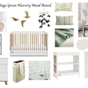 Diseño de cuarto de bebé Serene Sage / Diseño de habitación de bebé / Compre el estilo / Descarga instantánea / Tablero de inspiración de diseño en línea / Servicio de diseño / Diseño moderno / Diseño electrónico