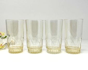 Set of 4 | Vintage Duralex France Pale Yellow Highball Drinking Glasses
