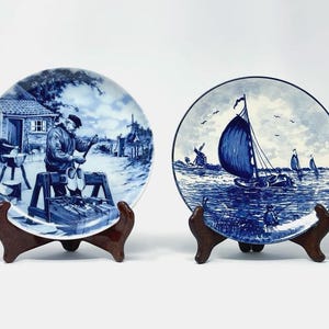 Hand Painted Delft Blue Collectible Plates from Holland | Nautical Plate |  Dutch Man Plate | Vintage Plate | Blue and White Plates | Decor