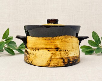 Vintage Canadian Artisan Pottery Bean Pot | Brown Mustard Glazed Stoneware Crock