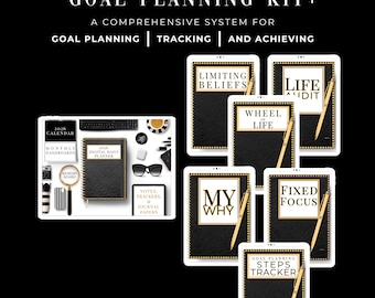 May include: A comprehensive goal planning kit for 2026, featuring a digital daily planner, trackers, and journal papers. Includes a calendar, memory board, and other tools for achieving goals. The kit also includes digital guides for limiting beliefs, life audit, wheel of life, my why, fixed focus, and goal planning steps tracker.