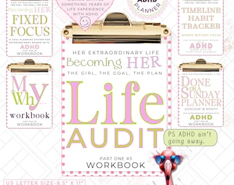 Adult ADHD Life Audit & Goal Planner and Tracker Printable, Weekly Life Planner, Budget Planning and Meal Planning, Instant Digital Download