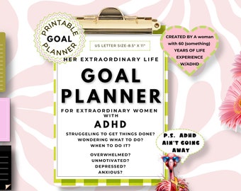 ADHD Goal Planner for Goal Setting, Adult ADHD Printable Undated Planner, Instant Digital Download pdf Planner, ADHD Life Planner for Women