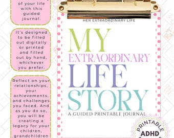 My Life Story Printable Prompted Journal, Memory Book, Legacy Life Story Reflection Journal, Memory Binder Retirement Gift For Her, PDF