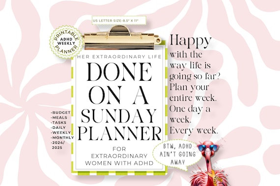 ADHD Planner Printable For Daily, Weekly and Monthly, Budget Planning, Goal Planning and Meal Planning, Instant Digital Download, 2024, 2025