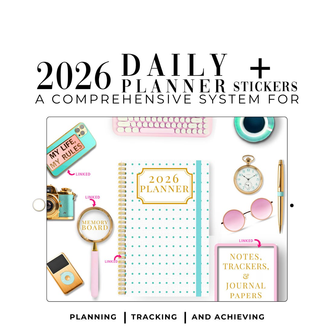2026 Digital Planner and Planner Charm Stickers, Goodnotes Planner