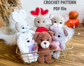Amigurumi-virkmönster: Kanin, Björn, Katt - 6 i 1 (PDF-mönster)