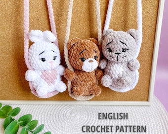 Virkad djurbilhängare med mönster: Kanin, Katt, Björn Amigurumi (PDF-mönster)