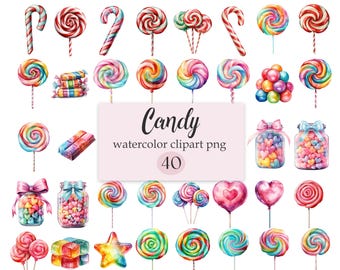 Candy Clipart, Watercolor Candy PNG, Digital Download