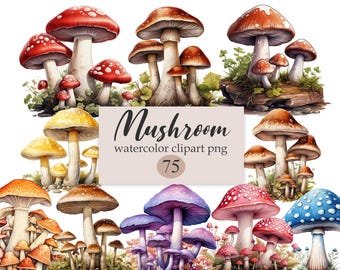 Paddenstoel clipart, aquarel paddenstoel png, digitale download, herfst