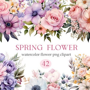 Flor de primavera PNG, Clipart de flor pastel de acuarela, Ramo floral, Corona, Descarga digital