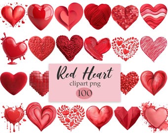 Red Heart Clipart, Heart PNG, Digital Download