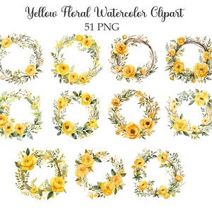 Yellow Floral Clipart, Watercolor Yellow Flower Clipart Bundle, Bouquet ...