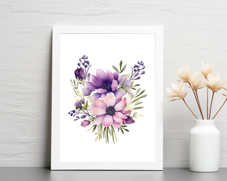 Purple Floral PNG, Watercolor Purple Flower Clipart Bundle, Bouquet ...