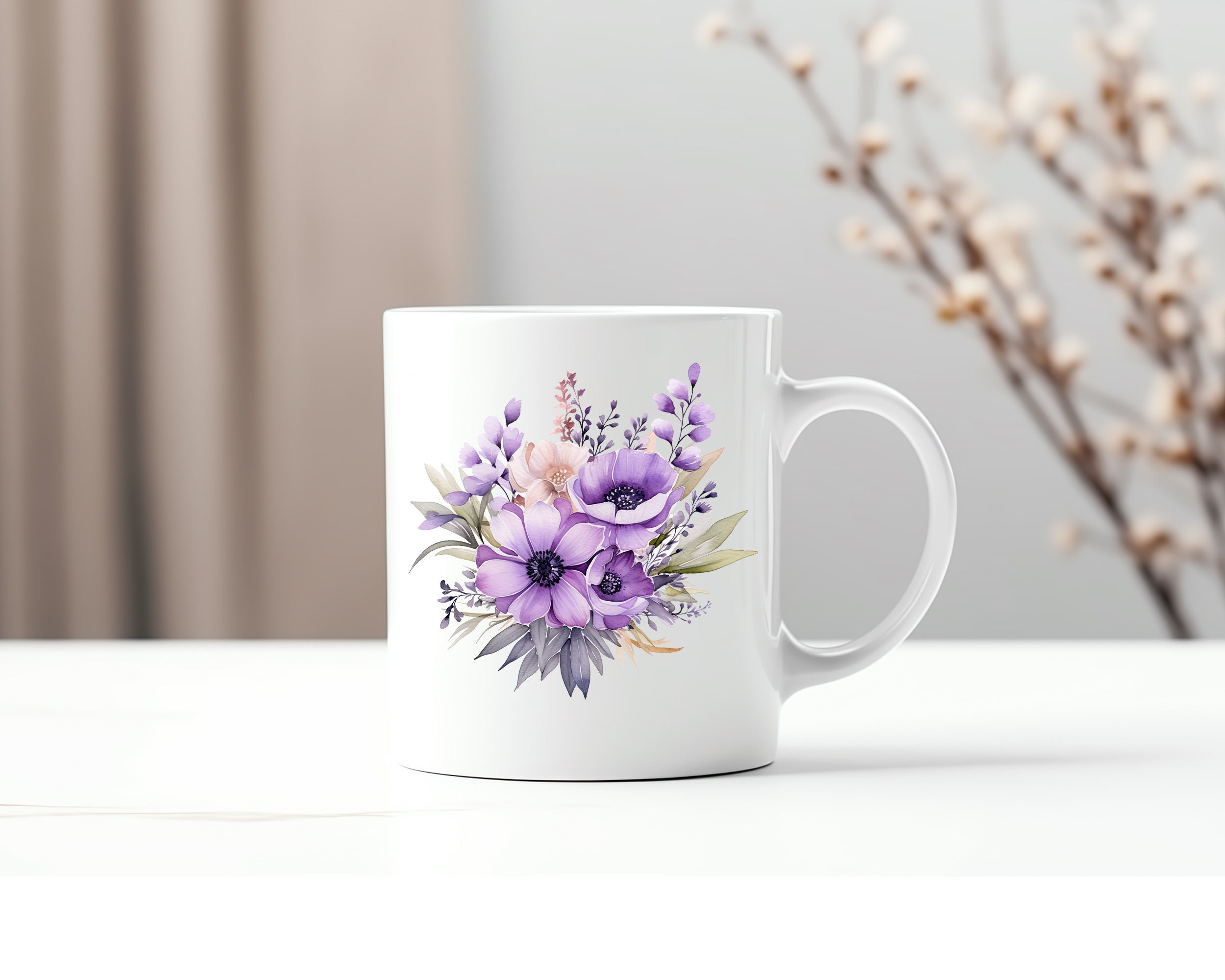 Purple Floral PNG, Watercolor Purple Flower Clipart Bundle, Bouquet ...