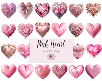Pink Heart Clipart, Heart PNG, Valentine Sublimation, Digital Download