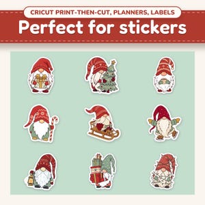 Christmas Gnome clipart printed as a die-cut sticker sheet
