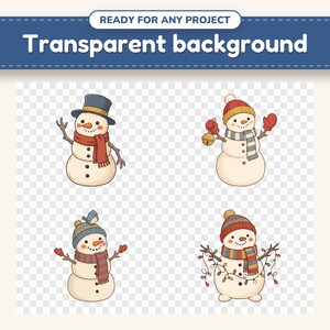 Winter Snowman clipart designs on a checkerboard, showing the transparent background