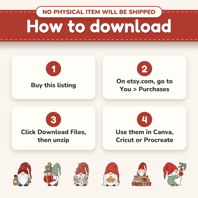 Instant digital download, no physical item shipped, and how to download the files