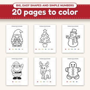 A spread of the Christmas color by number pages