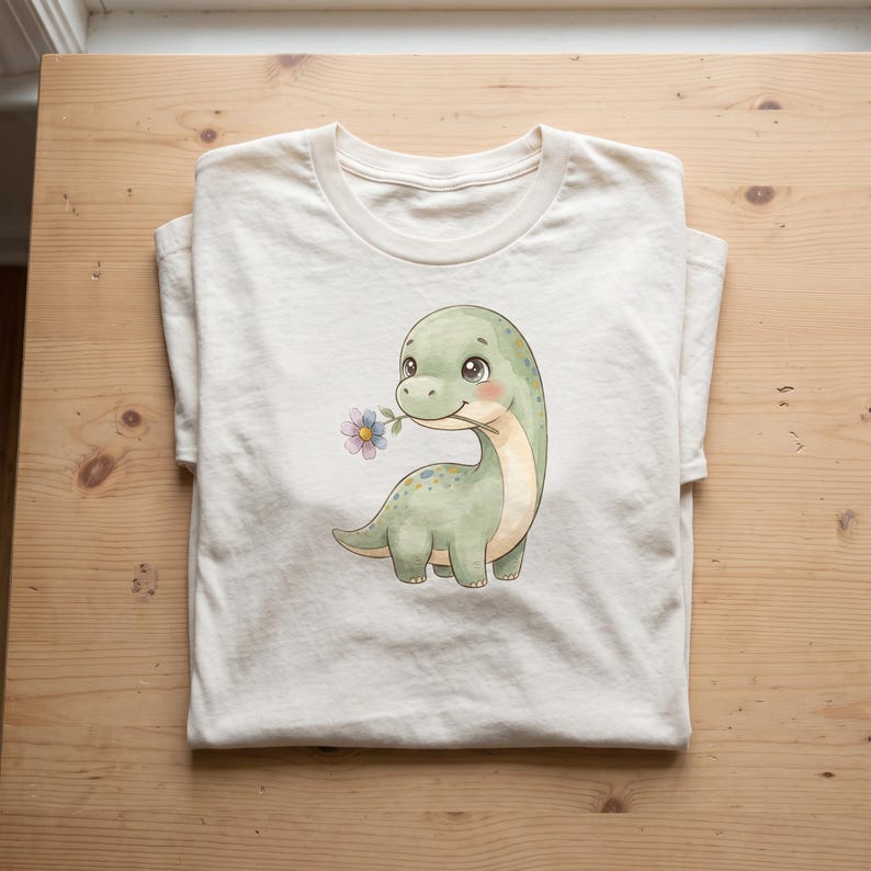 Cute Dinosaur clipart design printed on a shirt, as an example