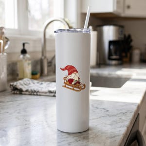 Christmas Gnome clipart design printed on a tumbler, as an example