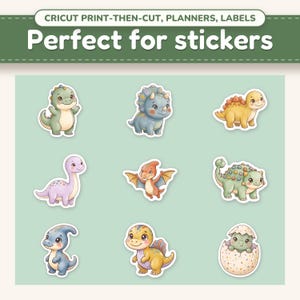Cute Dinosaur clipart printed as a die-cut sticker sheet