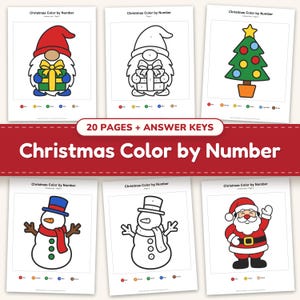 Christmas Color by Number clipart bundle of 40 PNG designs shown together in a collage