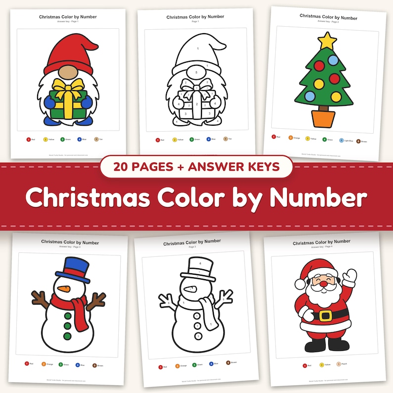 Christmas Color by Number clipart bundle of 40 PNG designs shown together in a collage