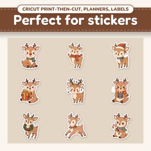 Christmas Reindeer clipart printed as a die-cut sticker sheet
