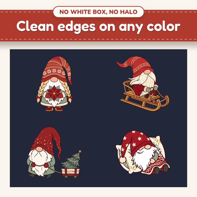 Christmas Gnome clipart designs on a dark background with clean edges