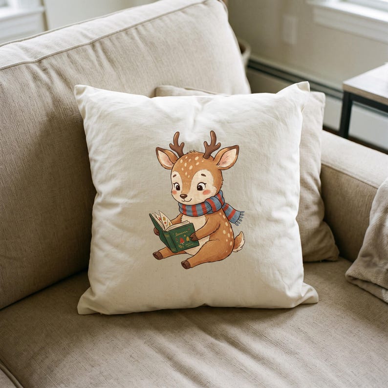 Christmas Reindeer clipart design printed on a pillow, as an example