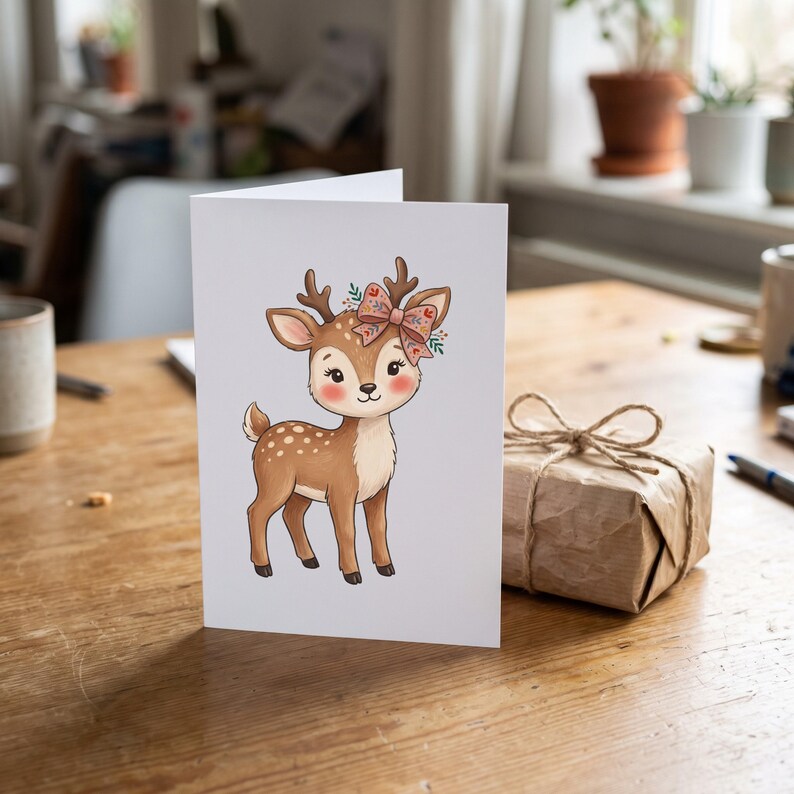Christmas Reindeer clipart design printed on a card, as an example