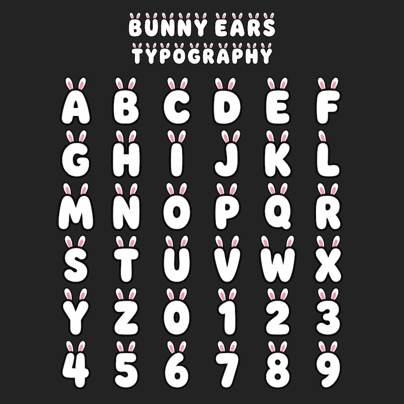Osterhasenohren Alphabet PNG | A-Z Buchstaben, Zahlen, Typografie Set ...
