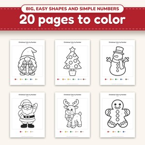 A spread of the christmas color by number pages, ready to print