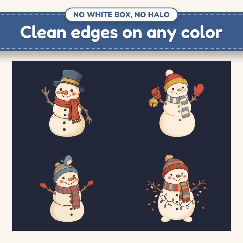 Winter Snowman clipart designs on a dark background with clean edges
