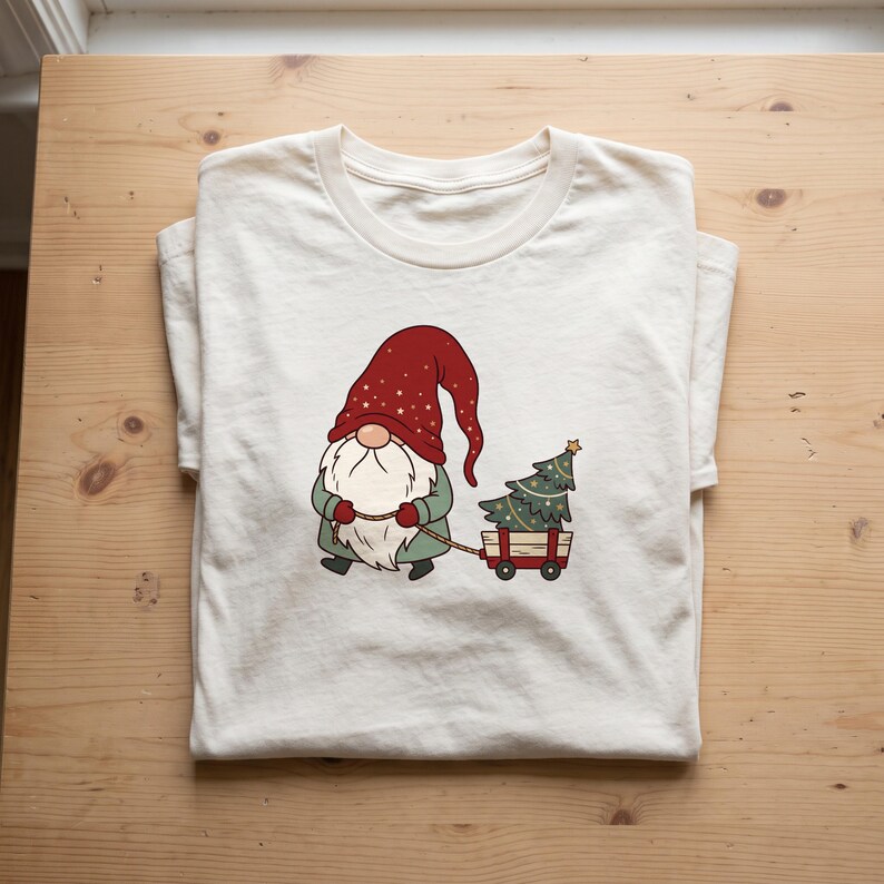 Christmas Gnome clipart design printed on a shirt, as an example
