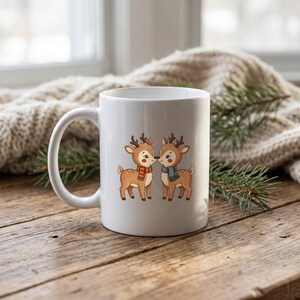 Christmas Reindeer clipart design printed on a mug, as an example