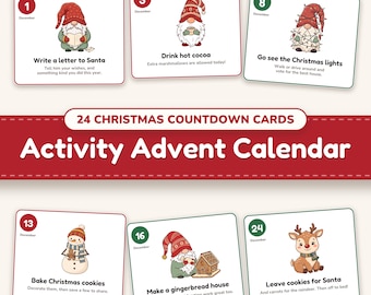 Christmas Activity Advent Calendar Printable for Kids, Countdown Cards, Tags and Paper Chain