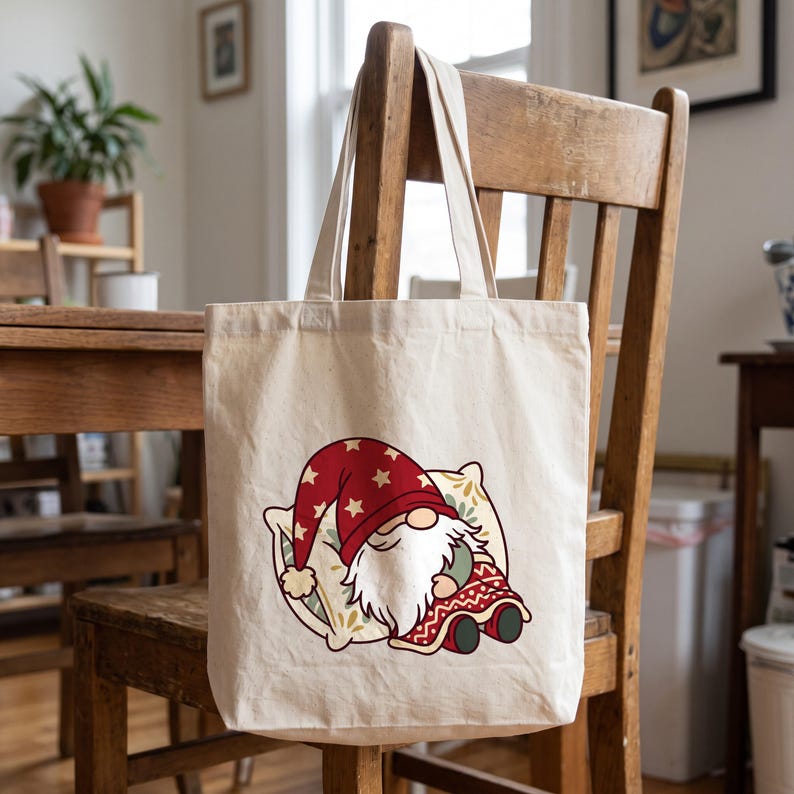 Christmas Gnome clipart design printed on a tote, as an example