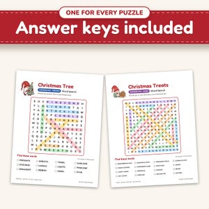 Two answer keys with every hidden word highlighted in color