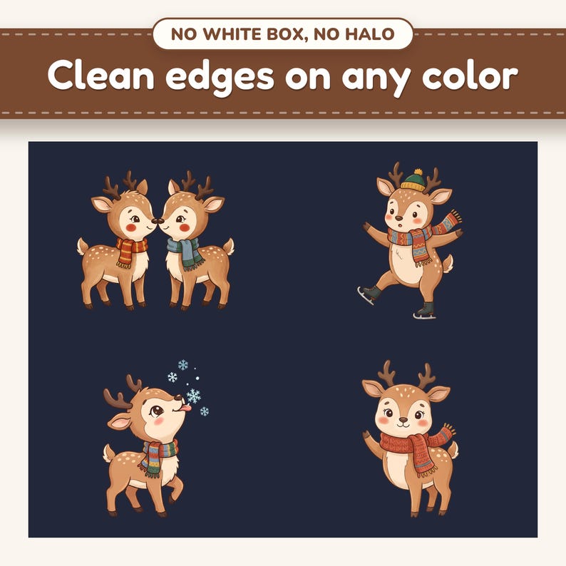 Christmas Reindeer clipart designs on a dark background with clean edges