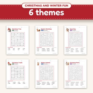 One word search from each of the six Christmas and winter themes