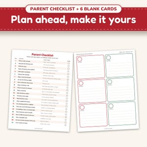 The parent checklist of what each day needs, and blank cards to write your own activities