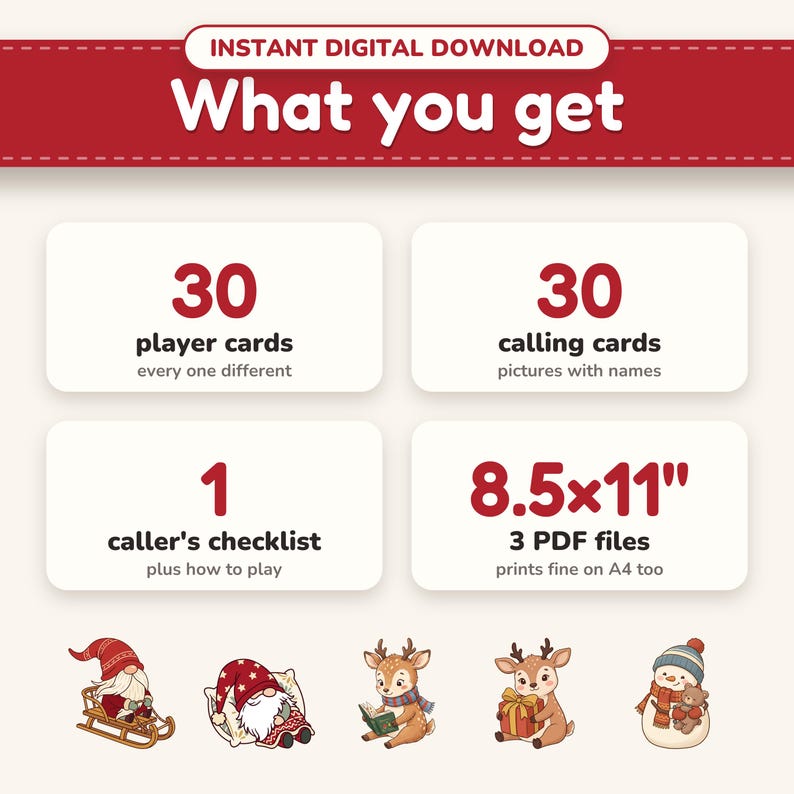 What's included: 30 player cards, calling cards, a checklist, 3 printable PDFs