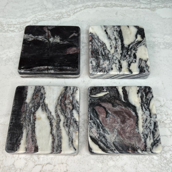 MARBLE COASTER 4x4, Natural Stone Purple and White Decorative Coasters, Square Coaster, Tea & Coffee Coasters, Minimalist Coffee Table Decor