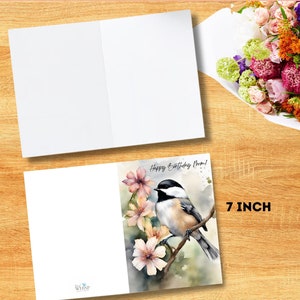 Carte d'anniversaire pour maman | Joyeux anniversaire maman | Imprimable | Aquarelle | Numérique | Oiseau | Oiseau mésange | Fleurs | Impression à domicile | Mère