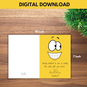 Geburtstagskarte für Bruder | Smiley-Gesicht | Witzig | Alles Gute zum Geburtstag | Digitaler Download | Druckbar | Bruder | Geschwisterkind | Bruderliebe | Scherz